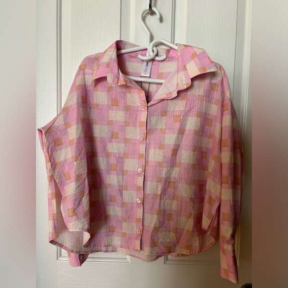 4/$20 SMASH + TESS Seersucker Button Down Malia Check Oversized shirt- XS - Picture 7 of 14
